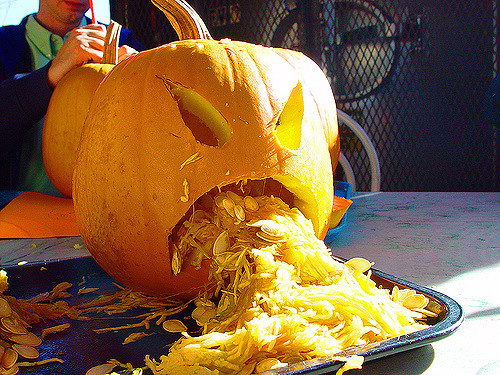 Picture Of Pumpkin Carved To Look LIke It Is Barfing
