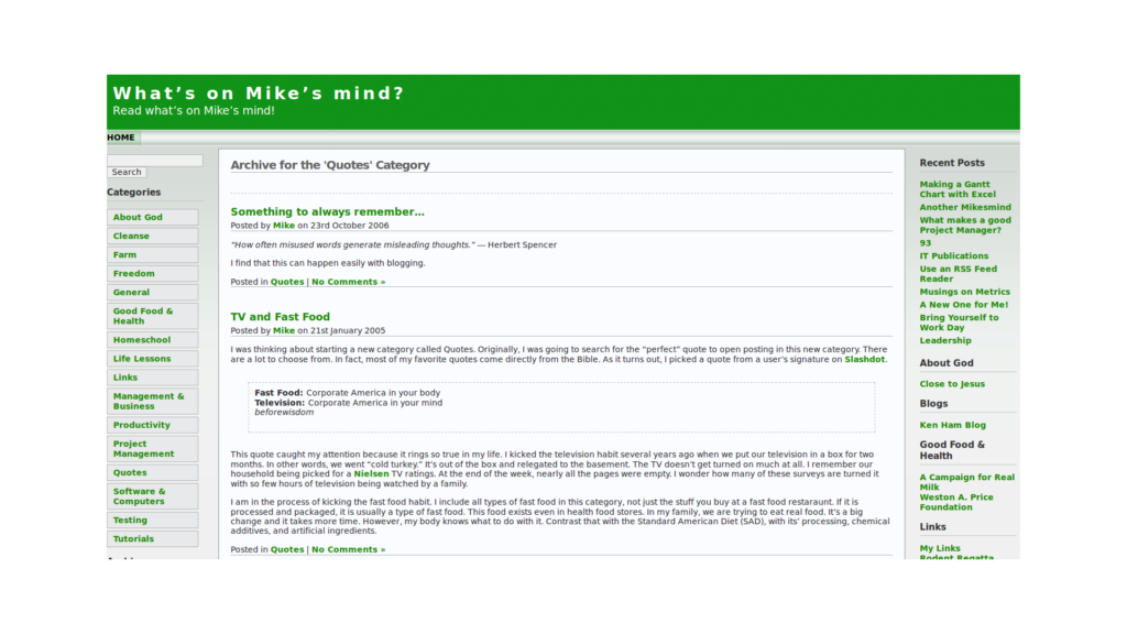 Screen Shot Of Mikes Mind Blog quoting me from Slashdot